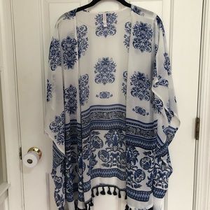 Sheer white and blue kimono